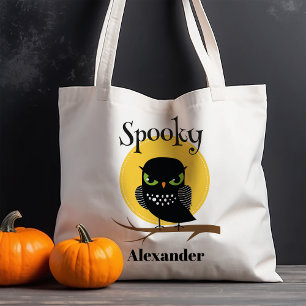Spooky Black Owl Personalised Halloween Tote Bag