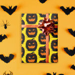 Spooky Black Pumpkins Yellow Halloween Pattern   Wrapping Paper<br><div class="desc">Trendy Halloween wrapping paper featuring spooky black pumpkins on a bright yellow background. Perfect for wrapping gifts for trick-or-treat parties,  autumn-themed events,  or any festive occasion. Ideal for adding a festive touch to your Halloween celebrations!</div>