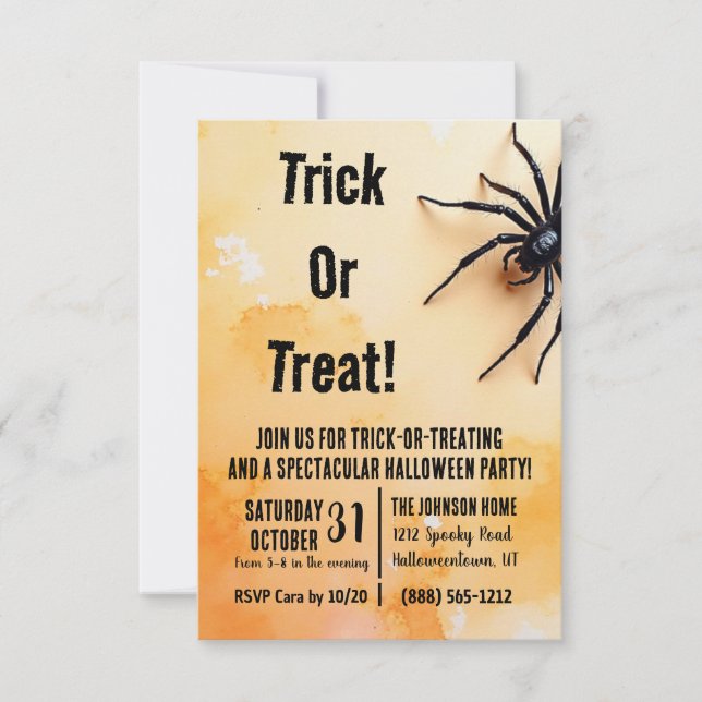 Spooky Black Spider Invitation (Front)