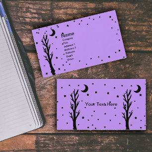 Spooky Black Tree Moon Stars Purple Business Card