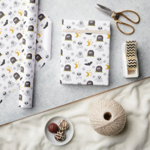 Spooky Black & White Halloween Wrapping Paper Roll