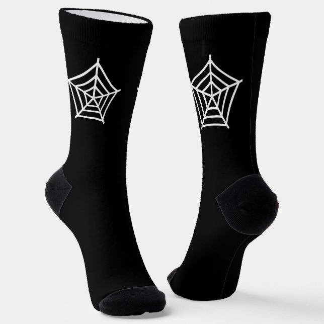 Spooky black white spider web modern fun Halloween Socks (Angled)