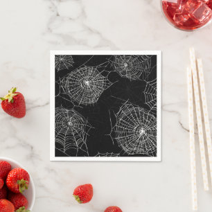 Spooky Black & White Spiderweb Print Paper Napkins