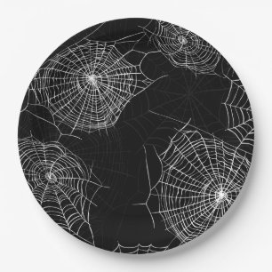Spooky Black & White Spiderweb Print Paper Plates