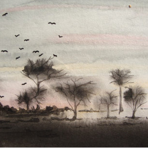 Spooky black woodland trees sunset landscape jigsaw puzzle