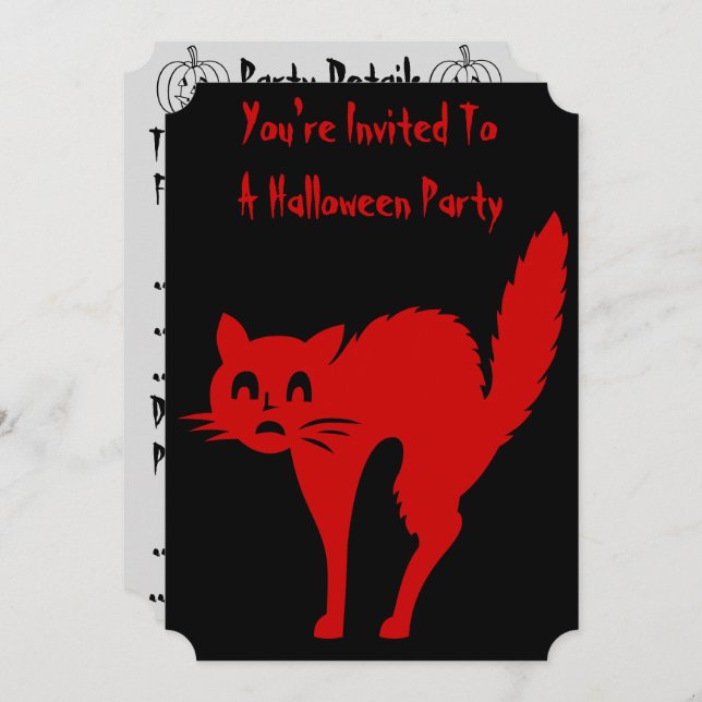 spooky blood red cat fun halloween invitation (Front/Back)