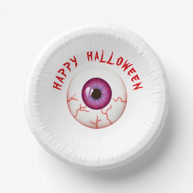 Spooky Bloodshot Eyeball Happy Halloween Paper Plate (Front)