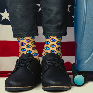  Spooky Blue Eye Pixel Art Cool Modern Funny Geeky Socks