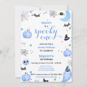 Spooky Blue Ghost 1st Birthday Invitation
