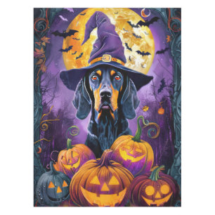 Spooky Bluetick Coonhound Halloween Witch Pumpkin Tablecloth