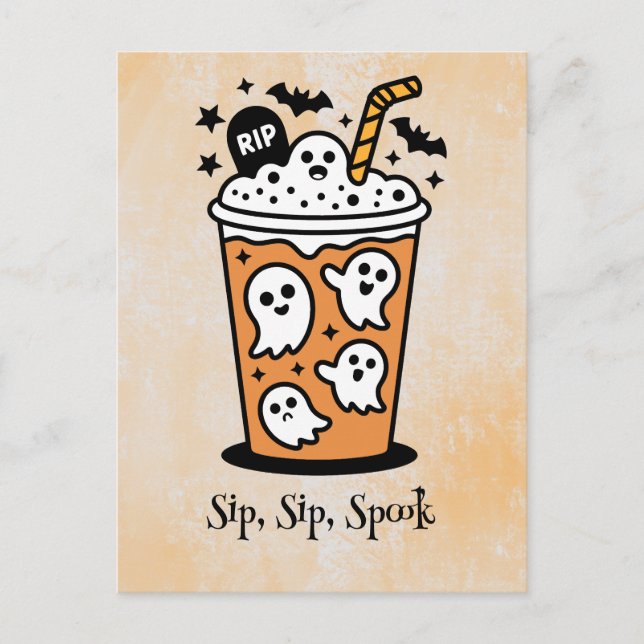 spooky boba,Kawaii boo, cute spooky halloween Postcard (Front)