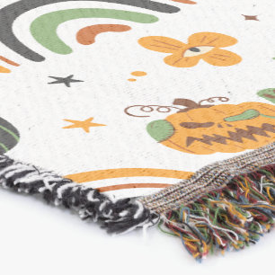 Spooky Boho Halloween Pattern Throw Blanket