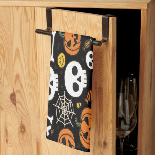 Spooky Bones And Skeletons For Halloween Tea Towel