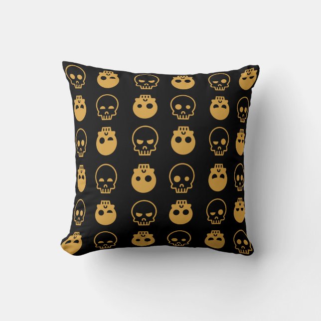 Spooky Bony Skulls Happy Halloween Cushion (Front)