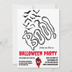 Spooky BOO Bat Swarm Halloween Designe Invitation