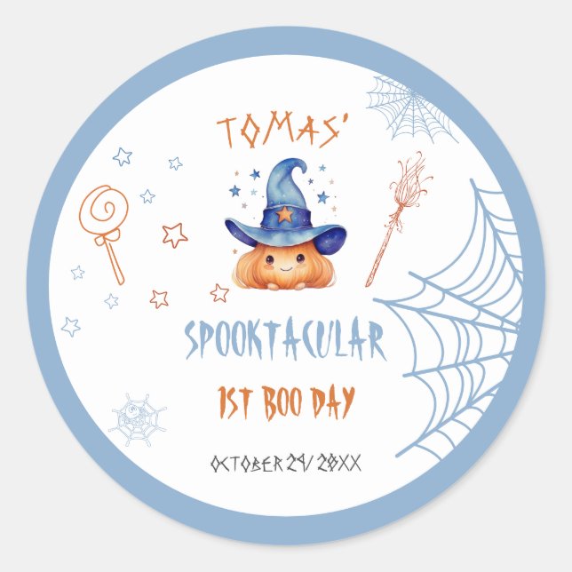 Spooky Boo Day Halloween Boy birthday Classic Round Sticker (Front)