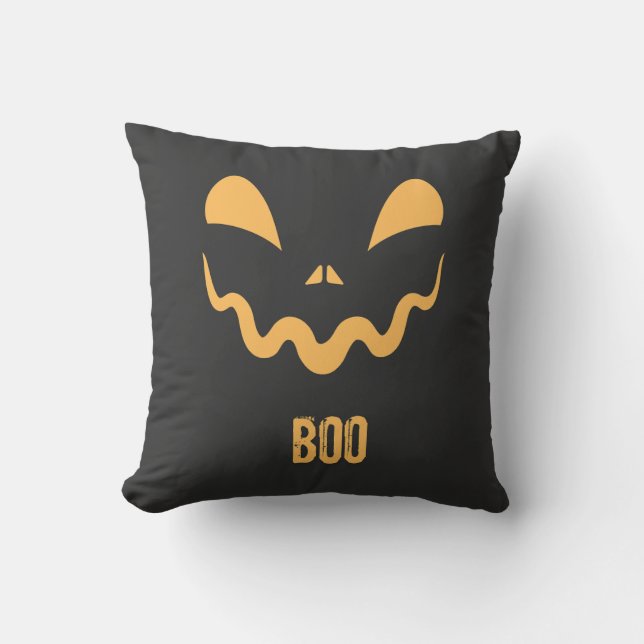 Spooky "Boo" Decorative Pillow with Halloween Face (Front)