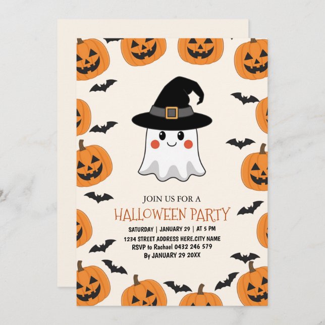 Spooky Boo Ghost Kids Halloween Party Invitation   (Front/Back)