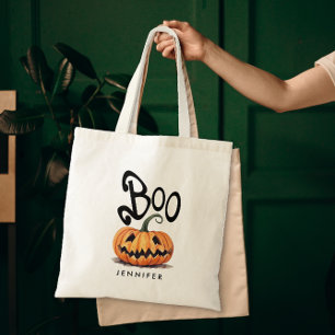 Spooky Boo Orange Halloween Pumpkin Name Tote Bag