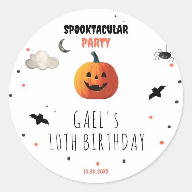 Spooky Boo Pumpkin Kids Birthday Halloween Classic Round Sticker (Front)