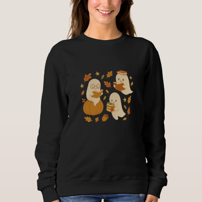Spooky Book Club – Cosy Ghosts Reading Design Sweatshirt (Front)