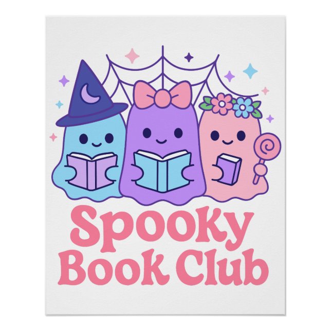 Spooky Book Club Cute Ghost Reading Poster (Front)