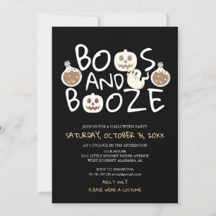 Spooky Boos and Booze Black Adult Halloween Party Invitation