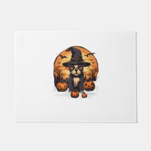 Spooky Boston Terrier Dog Witch Halloween T-Shirt Doormat