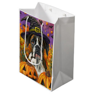 Spooky Boxer Halloween Witch And Pumpkin Medium Gift Bag