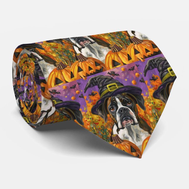 Spooky Boxer Halloween Witch And Pumpkin Tie (Rolled)