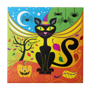 Spooky Breeze Cat Ceramic Tile