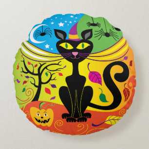 Spooky Breeze Cat Round Cushion