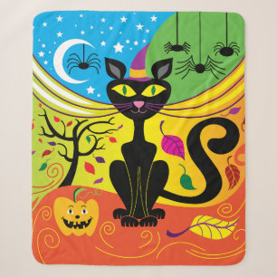 Spooky Breeze Cat Sherpa Blanket