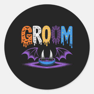 Spooky Bride and Groom Halloween Wedding Love Classic Round Sticker