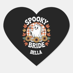 Spooky Bride Ghost Halloween Personalised Heart Sticker