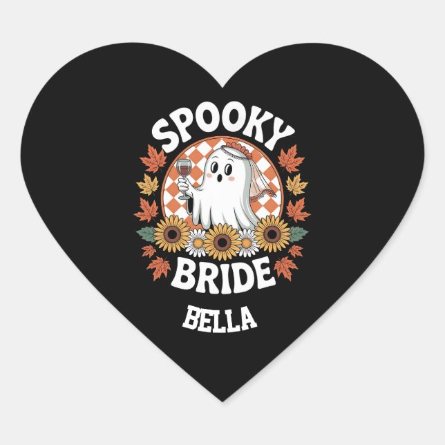 Spooky Bride Ghost Halloween Personalised  Heart Sticker (Front)