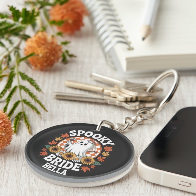 Spooky Bride Ghost Halloween Personalised  Key Ring (Front Right)