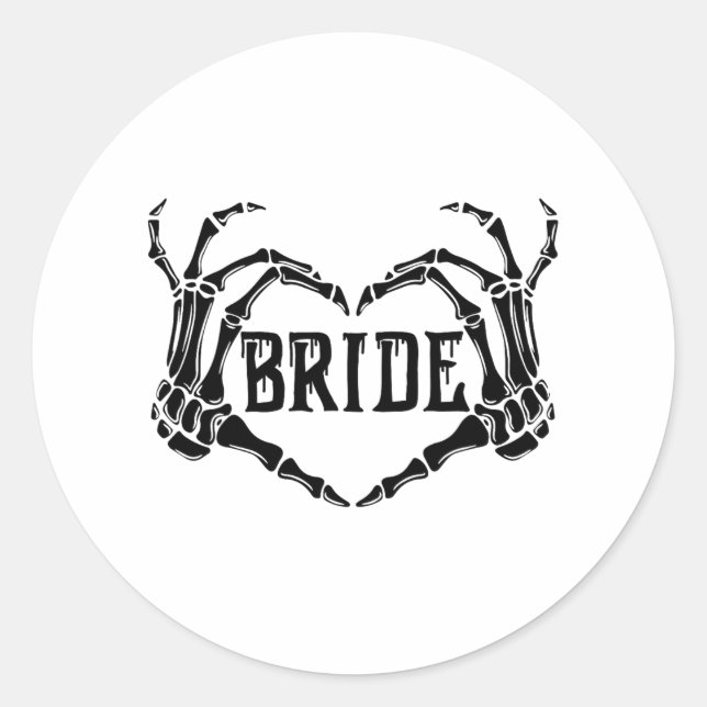 Spooky Bride Skeleton Hands Engagement Wedding Hal Classic Round Sticker (Front)