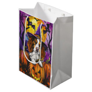 Spooky Brittany Spaniel Halloween Witch Pumpkin Medium Gift Bag