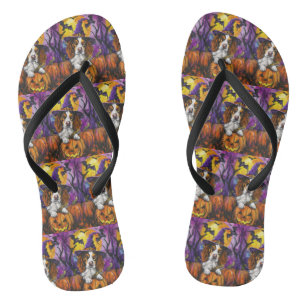 Spooky Brittany Spaniel Halloween Witch Pumpkin Thongs