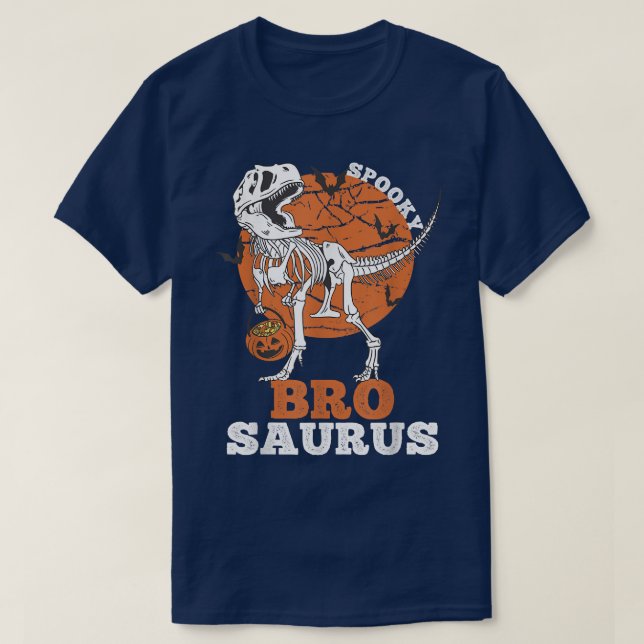 Spooky Bro Saurus Dinosaur Skeleton T rex Pumpkin  T-Shirt (Design Front)