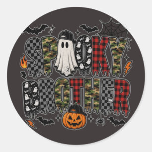 Spooky Brother Halloween Camo Plaid Mixed Classic Round Sticker