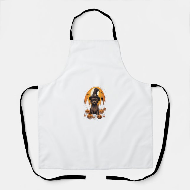 Spooky Brussels Griffon Dog Witch Halloween Apron (Front)