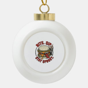 Spooky Burger Shirt Vintage Engraving Halloween Gr Ceramic Ball Christmas Ornament