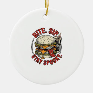 Spooky Burger Shirt Vintage Engraving Halloween Gr Ceramic Ornament