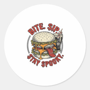 Spooky Burger Shirt Vintage Engraving Halloween Gr Classic Round Sticker