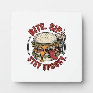 Spooky Burger Shirt Vintage Engraving Halloween Gr Plaque