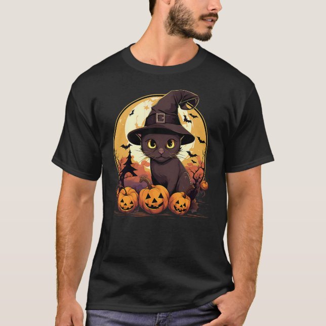 Spooky Burmese Cat Witch Halloween T-Shirt (Front)