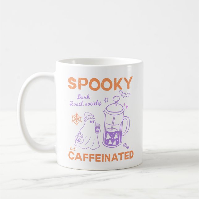 Spooky But Caffeinated Cute Ghost Halloween Coffee Mug (Left)