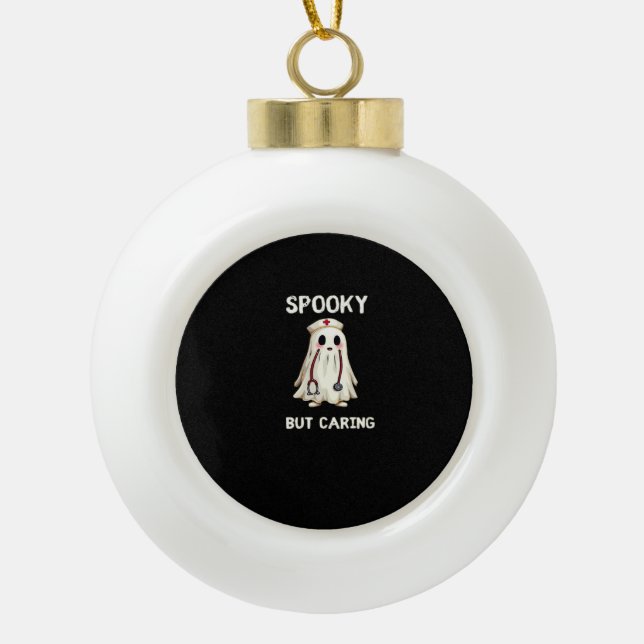 SPOOKY BUT CARING Essential T-Shirt Ceramic Ball Christmas Ornament (Front)